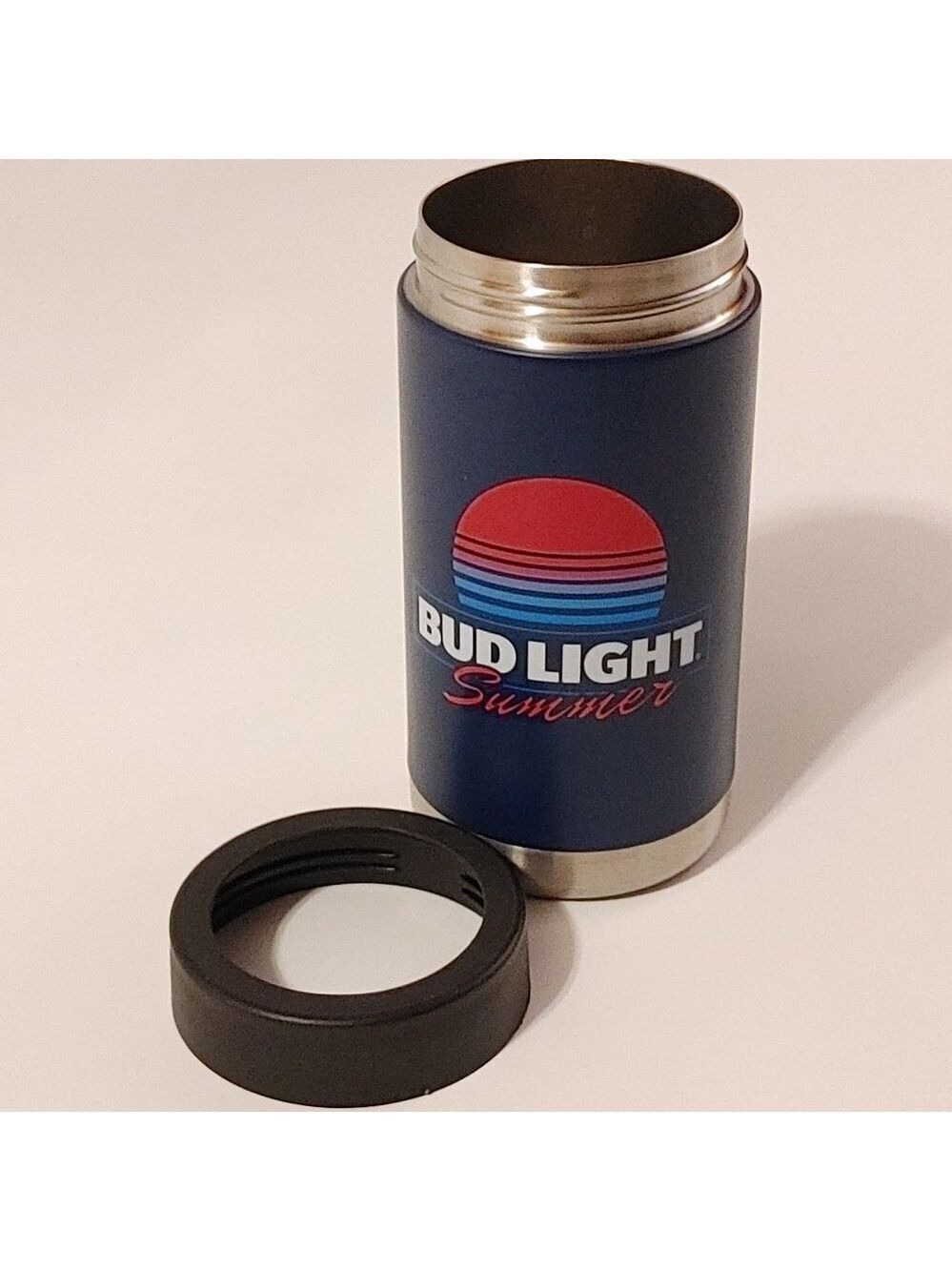 Bud Light SUMMER Beer Koozie Can METAL Cooler Koozie Screw Top Lid